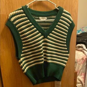 Green and Cream Striped Sweater Vest
